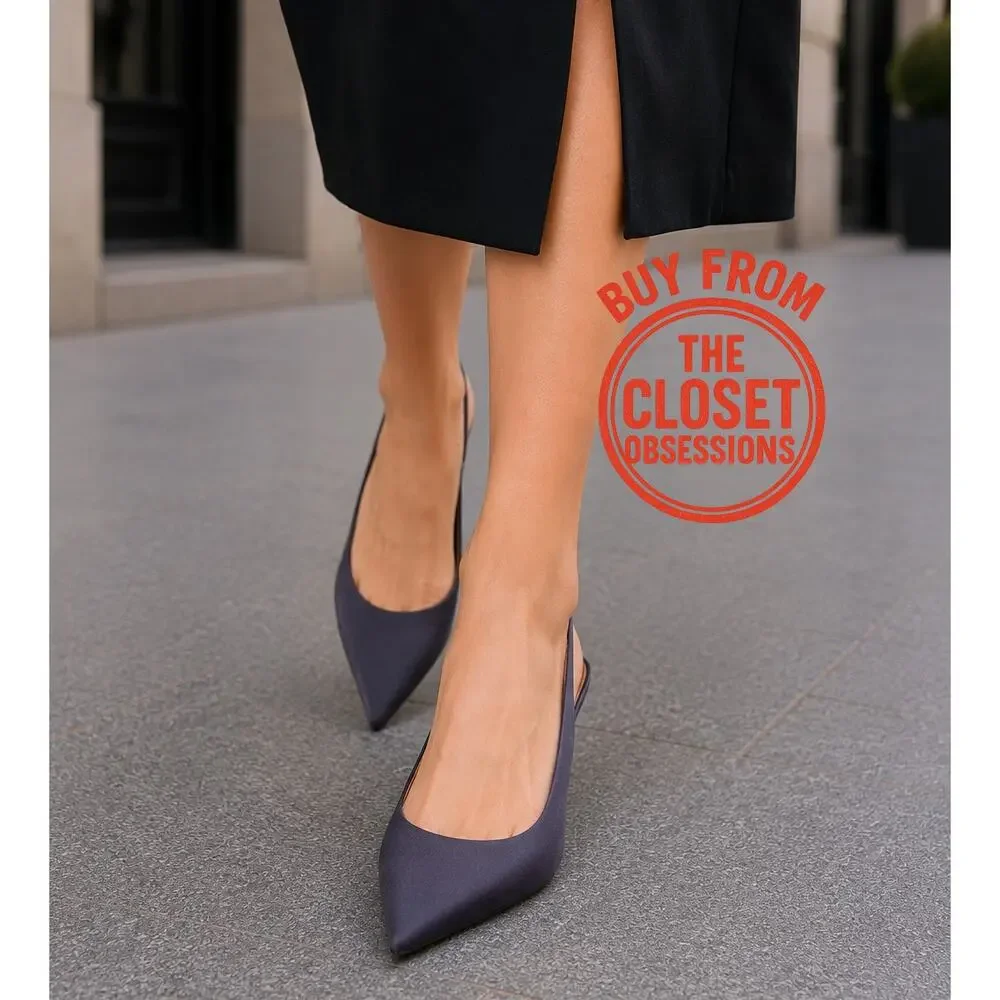 Zara Anthracite Grey Kitten Heel Slingback Pumps Pointed Toe Chic Size 7.5 NWT - Picture 3 of 16